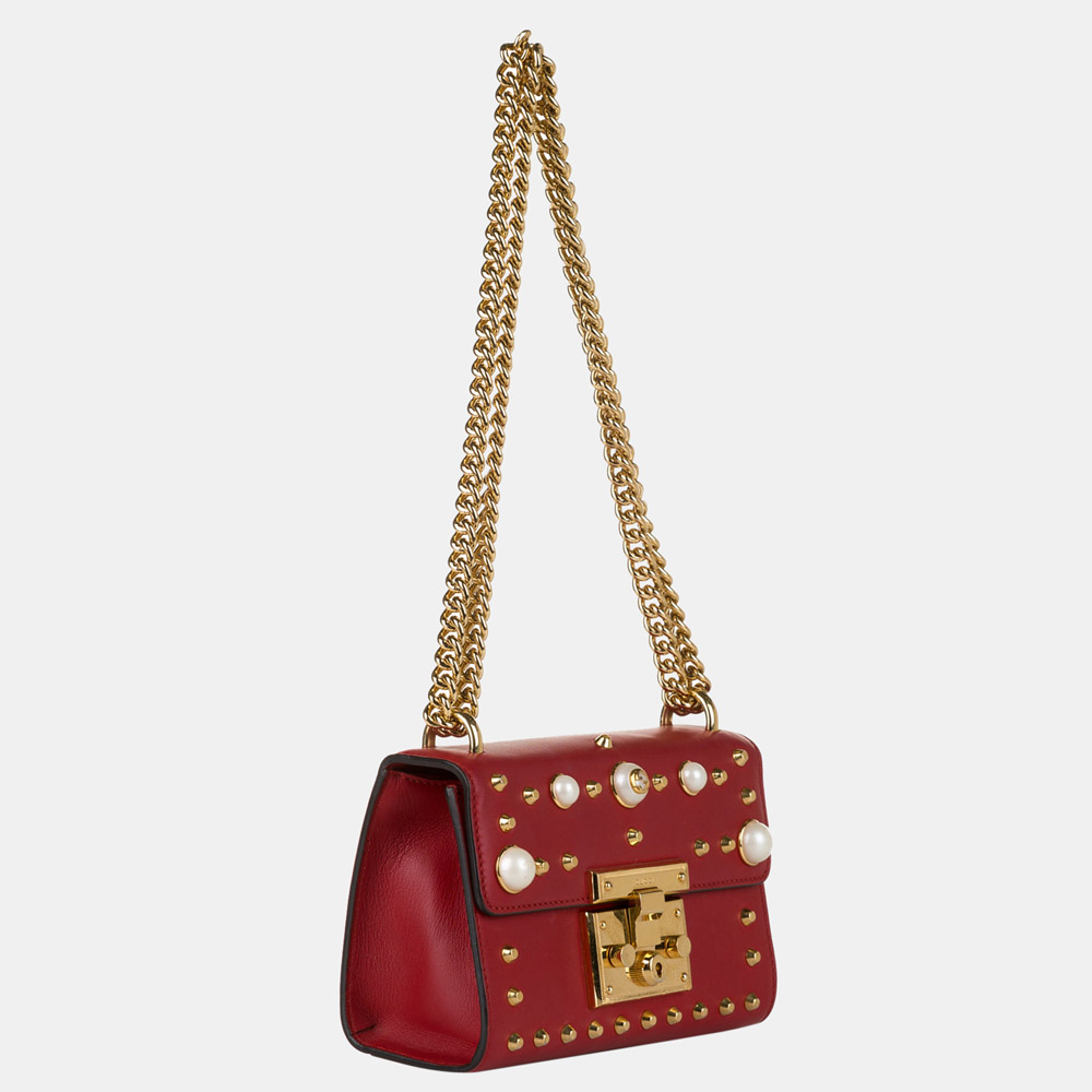 

Gucci Red Studded Padlock Leather Crossbody Bag