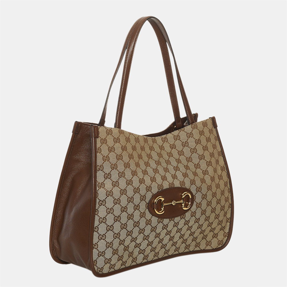 

Gucci Beige/Brown GG Canvas Horsebit 1955 Tote Bag