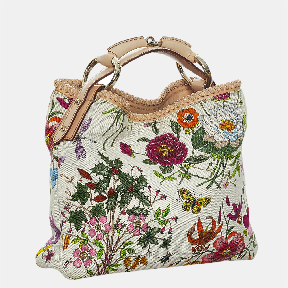 

Gucci Brown/White Flora Horsebit Handbag