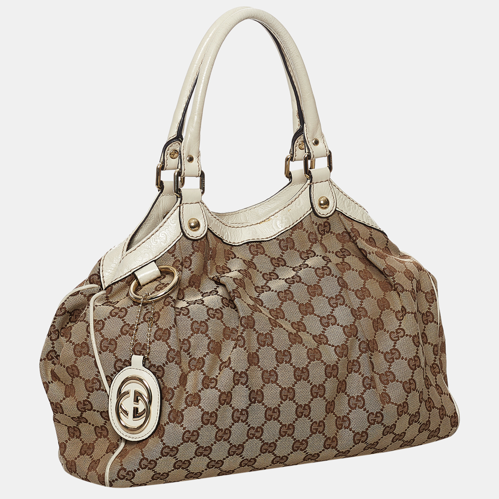 

Gucci Brown/White GG Canvas Sukey Tote Bag
