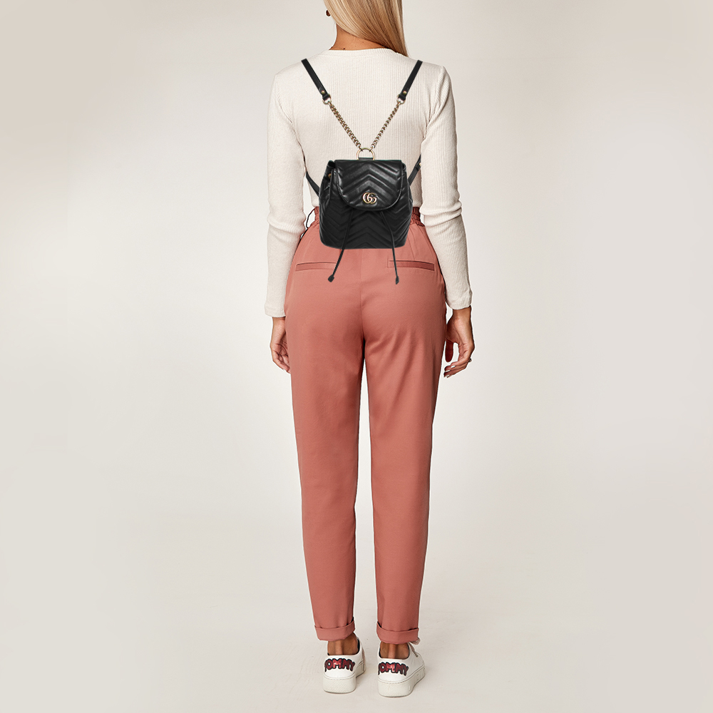 

Gucci Black Matelassé Leather GG Marmont Backpack