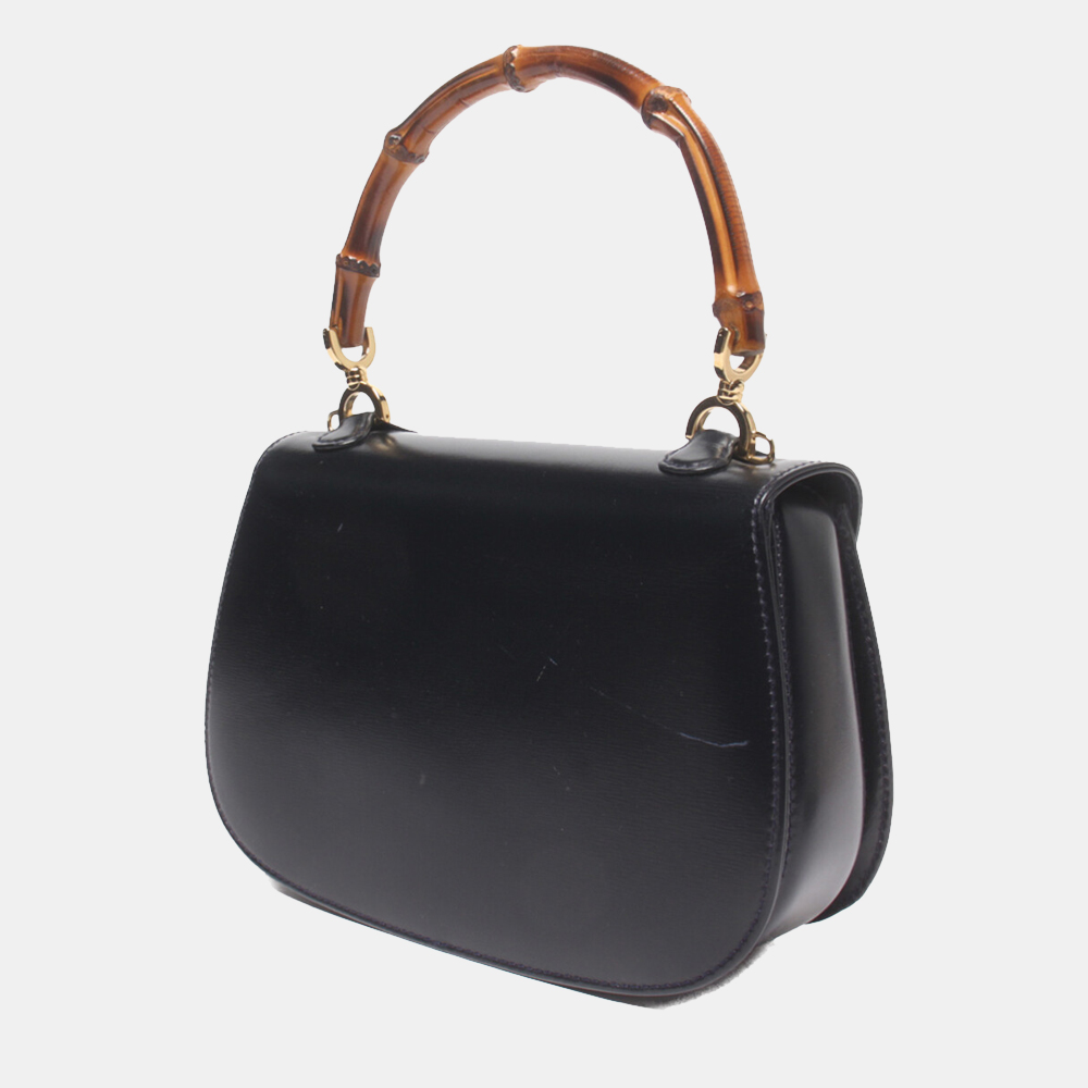 

Gucci Black Leather Bamboo Top Handle Bag