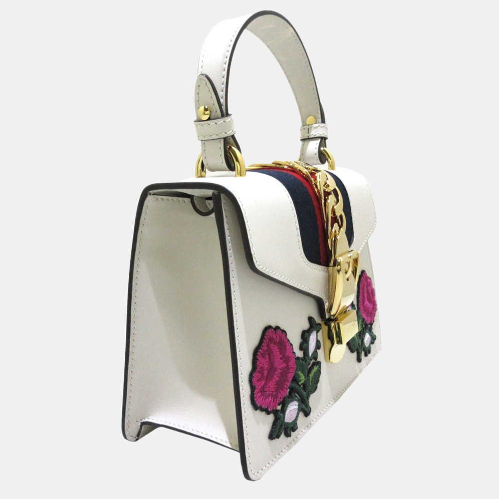 

Gucci White Mini Embroidered Leather Sylvie Satchel