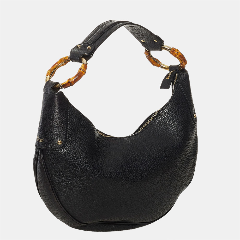 

Gucci Black Bamboo Ring Leather Hobo Bag