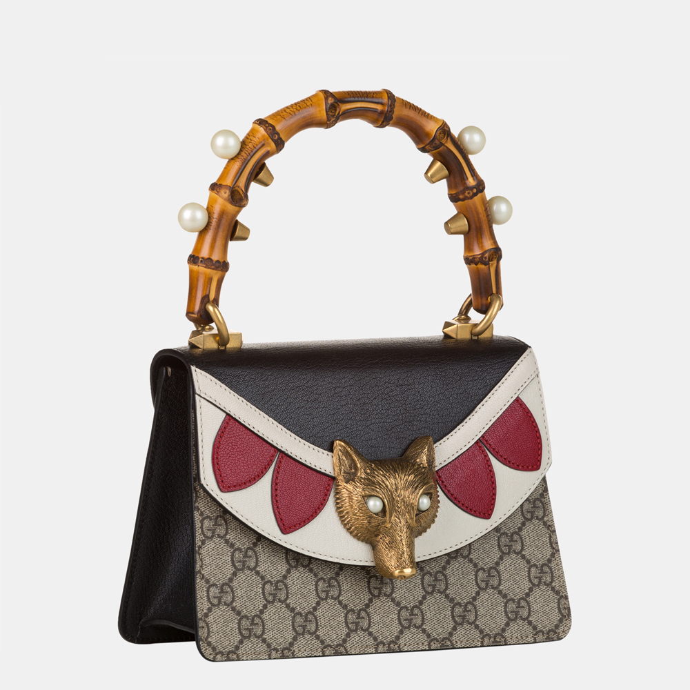 

Gucci Brown Mini GG Supreme Fox Broche Bamboo Satchel