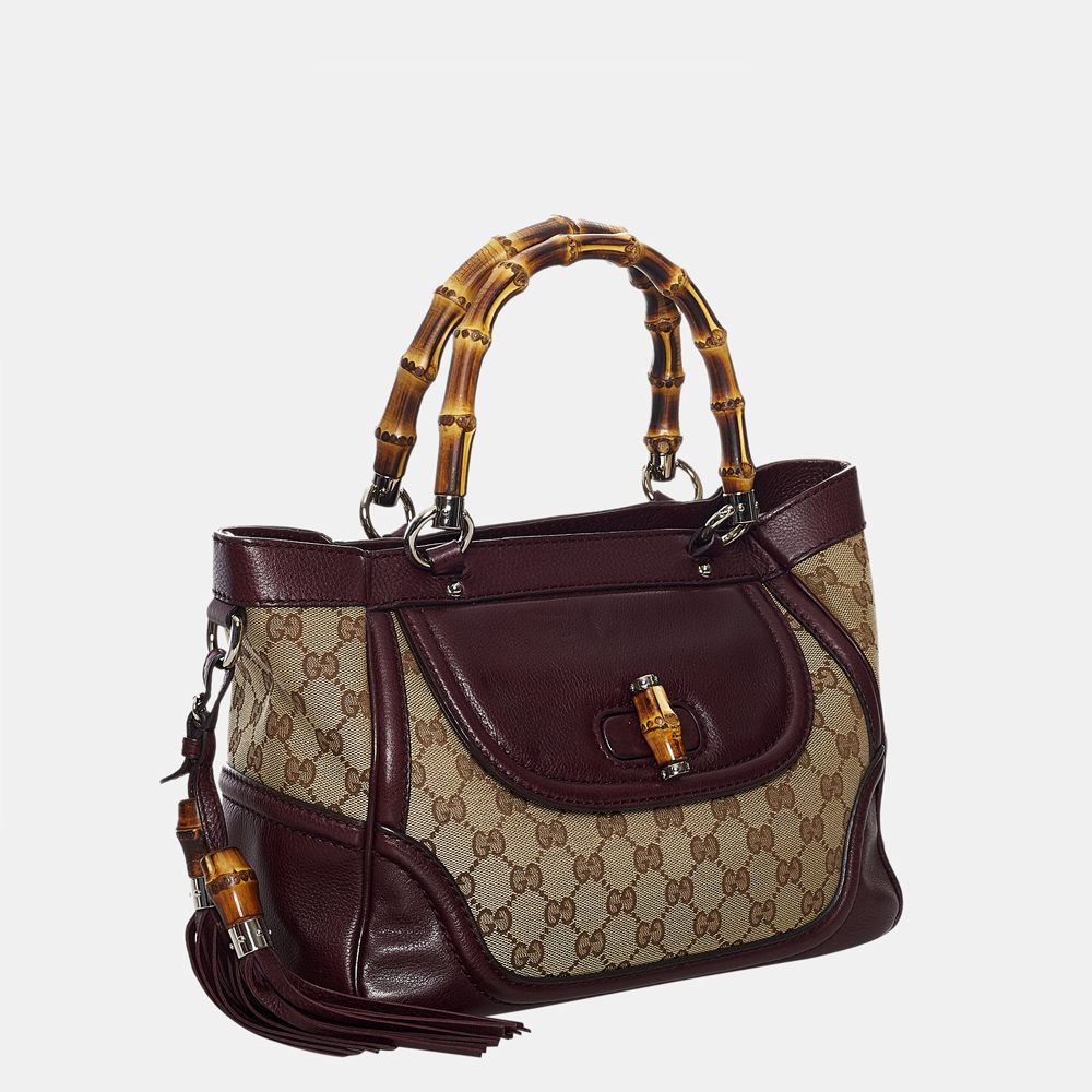 

Gucci Black/Brown Bamboo GG Canvas Tassel Tote Bag