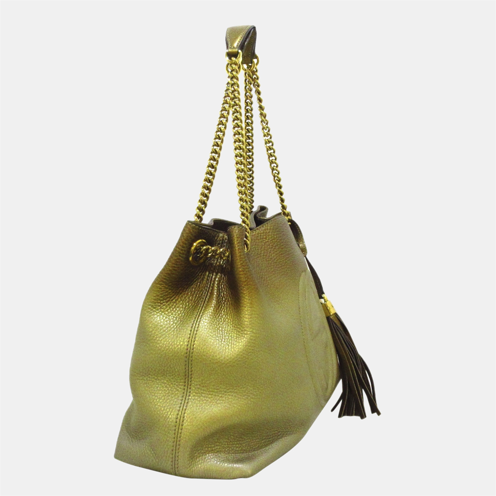 

Gucci Brown/Green Soho Chain Tote Bag