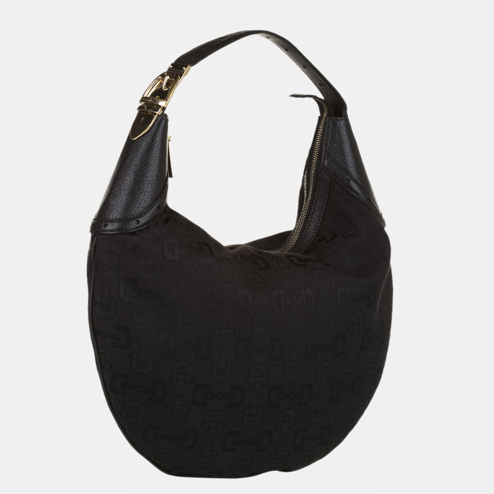 

Gucci Black Horsebit Jacquard Glam Hobo