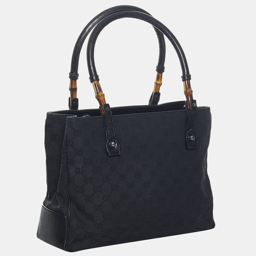 

Gucci Black Bamboo GG Canvas Handbag