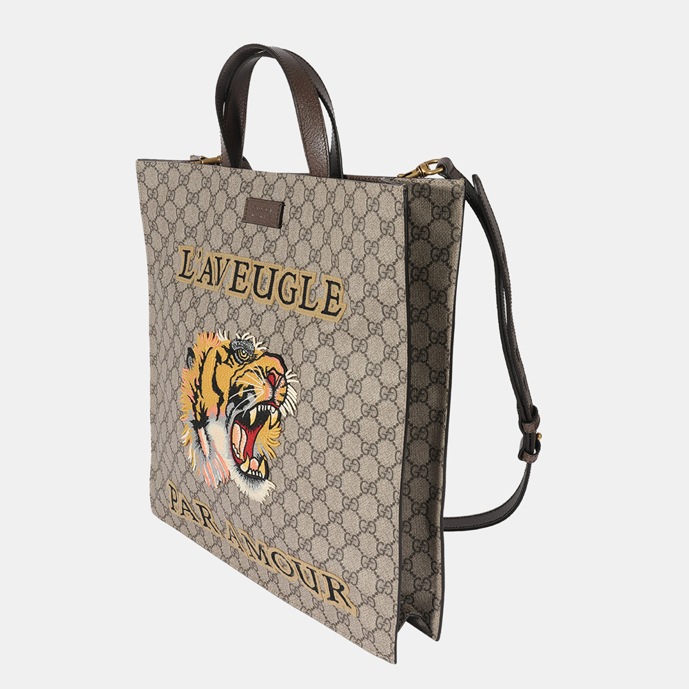 

Gucci Brown Canvas GG Supreme L'Aveugle Par Amour Vertical Tote Bag