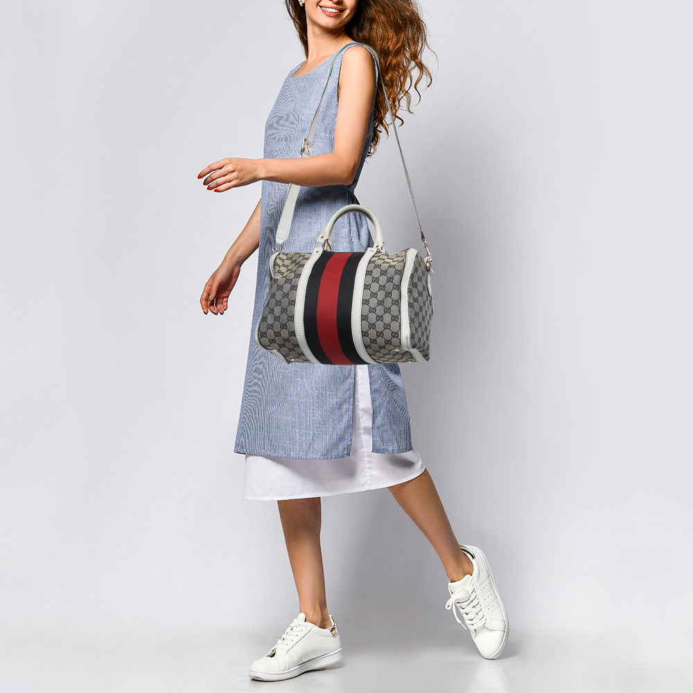 

Gucci Beige/White Canvas and Leather Web Boston Bag