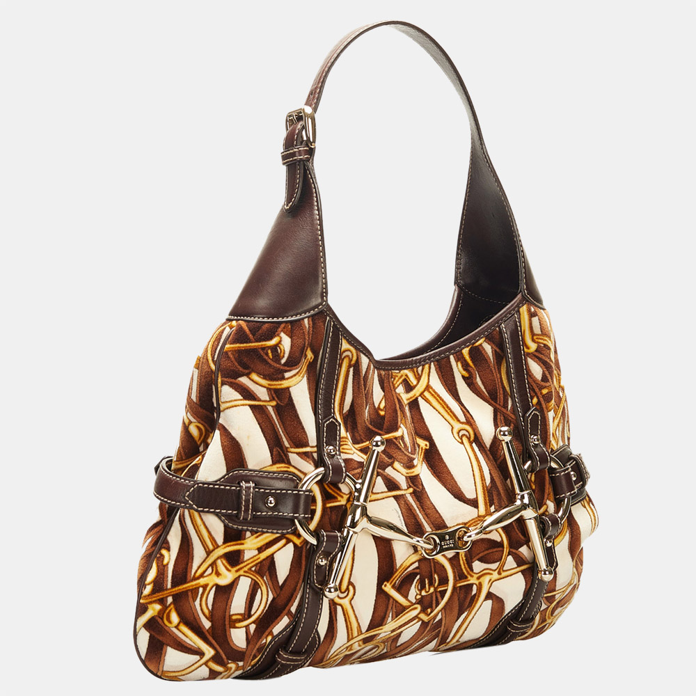 

Gucci Brown 85th Anniversary Velvet Horsebit Print Hobo Bag