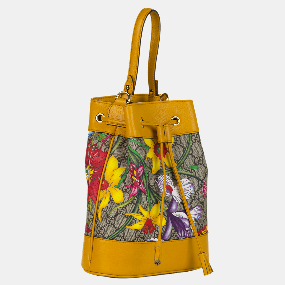 

Gucci Brown/Yellow GG Supreme Flora Ophidia Satchel