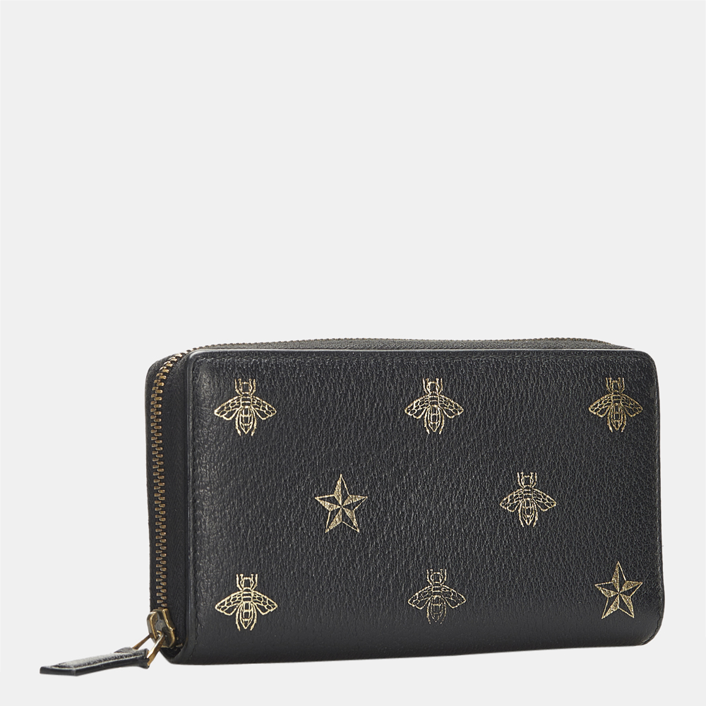 

Gucci Black Bee Star Zip Around Wallet