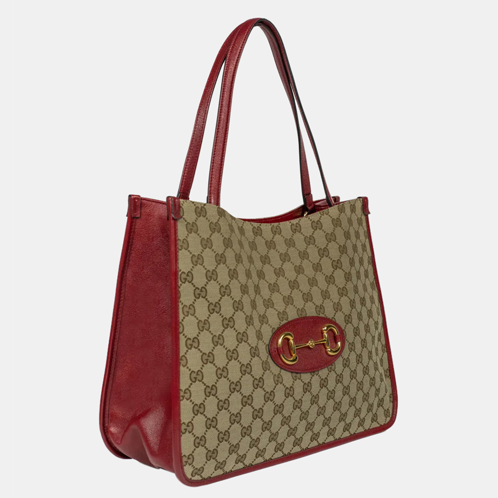 

Gucci Red Monogram Canvas Horsebit 1955 Tote Bag