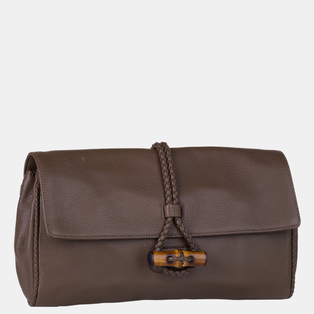 

Gucci Brown Hip Bamboo Clutch