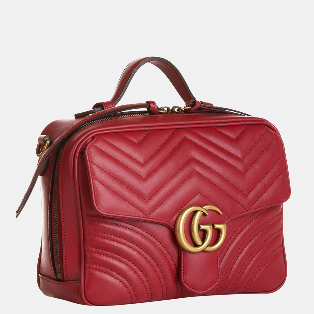 

Gucci Red Small GG Marmont Matelasse Top Handle