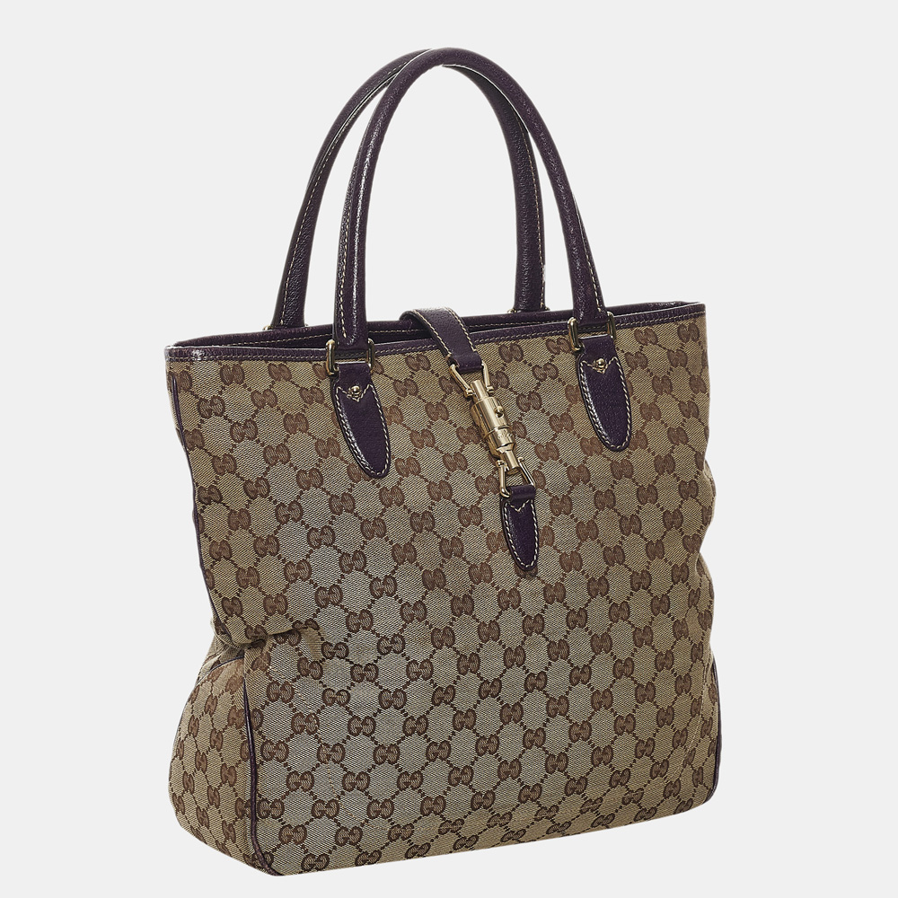 

Gucci Brown/Purple GG Canvas Jackie Piston Lock Tote Bag