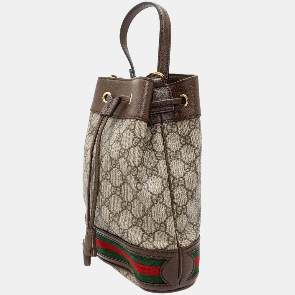

Gucci Beige/Taupe GG Supreme Canvas and Leather Web Ophidia Bucket Bag