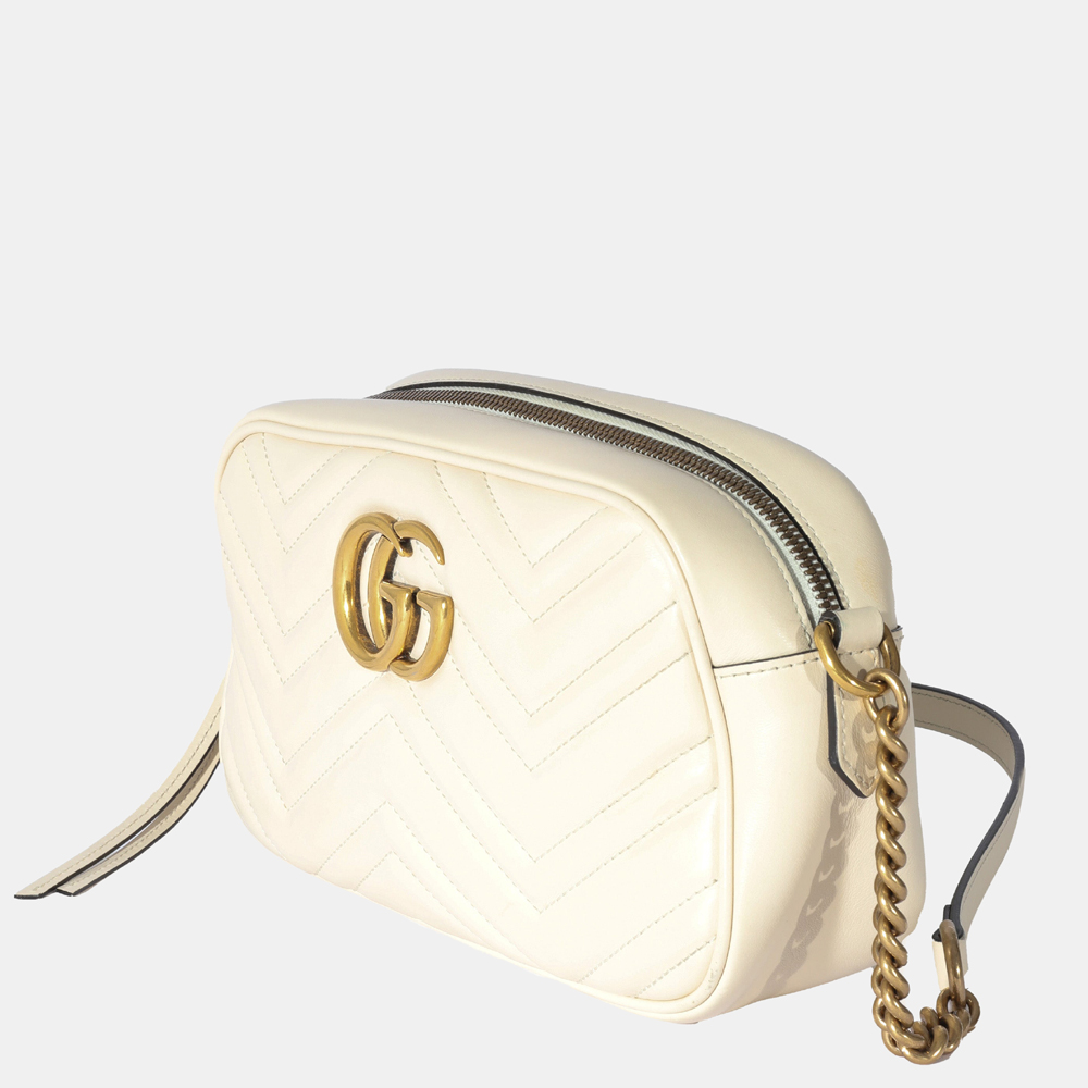 

Gucci White Leather  GG Marmont Shoulder Bag