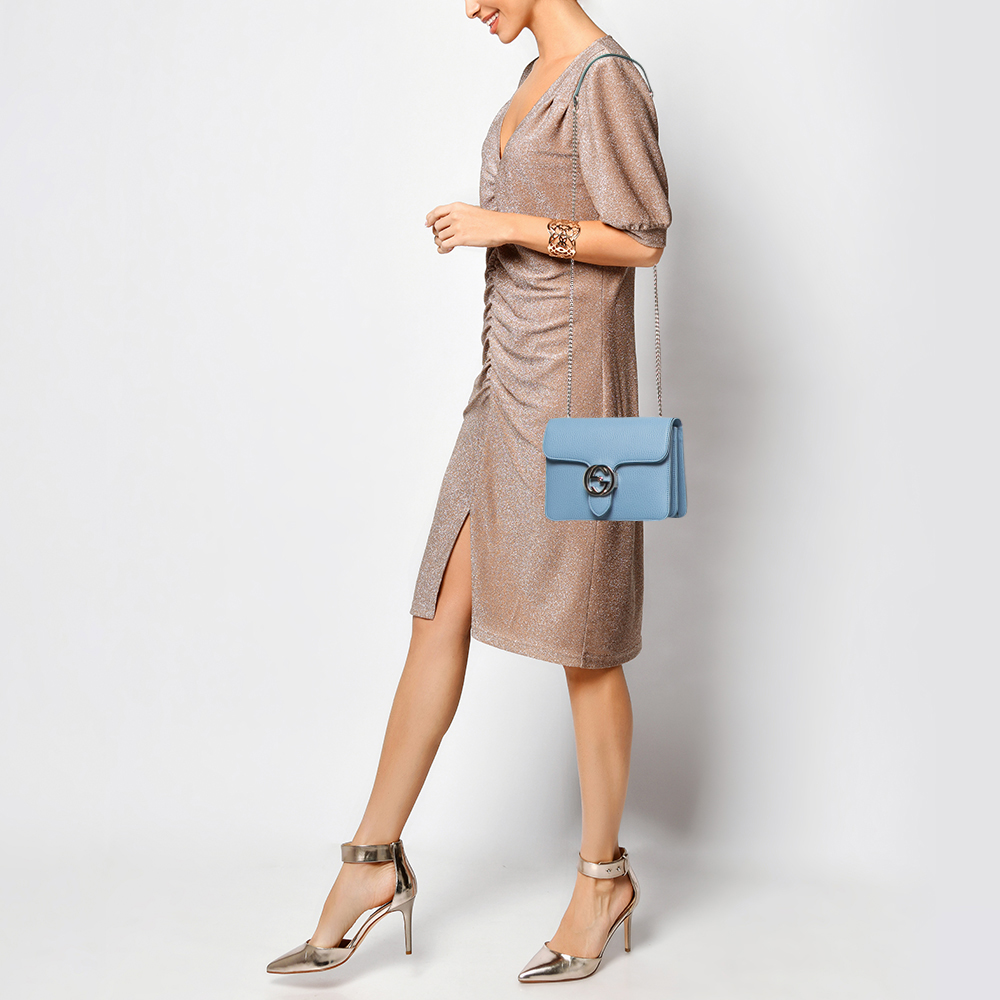 

Gucci Blue Leather Small Interlocking G Shoulder Bag