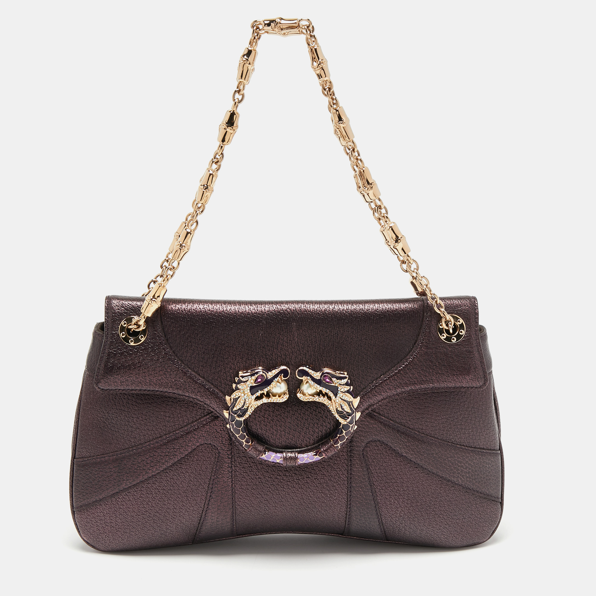 Gucci Purple Leather Limited Edition Tom Ford Dragon Shoulder Bag Gucci