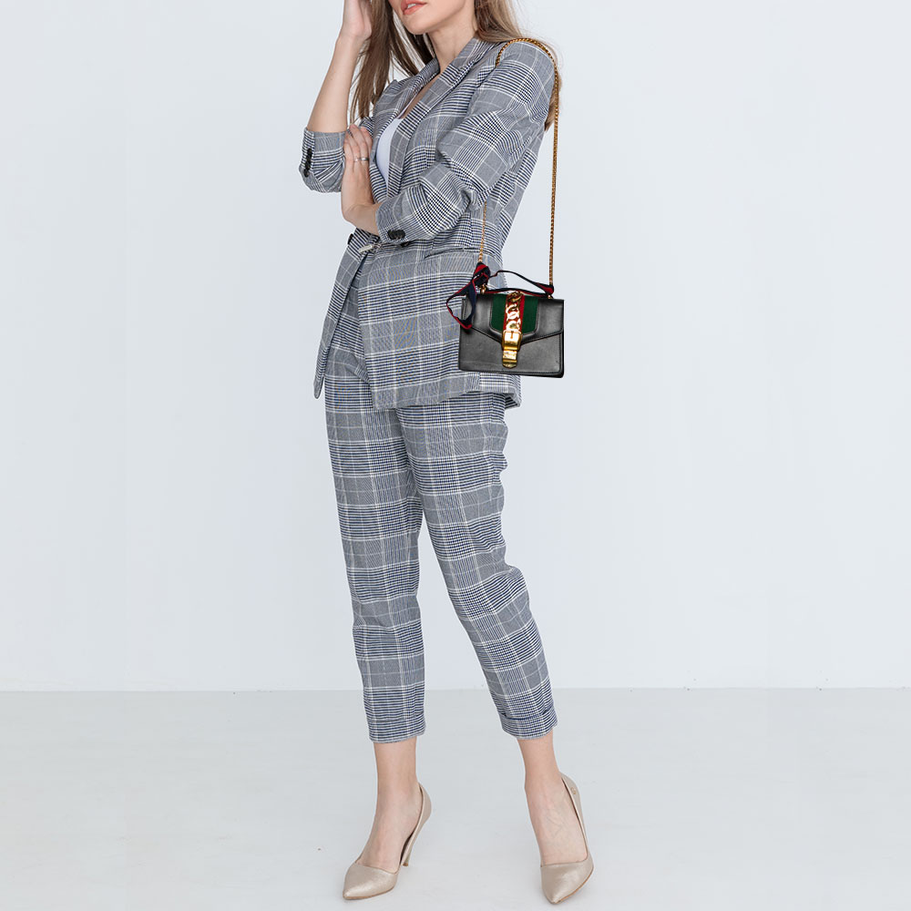 

Gucci Black Leather Mini Web Chain Sylvie Crossbody Bag