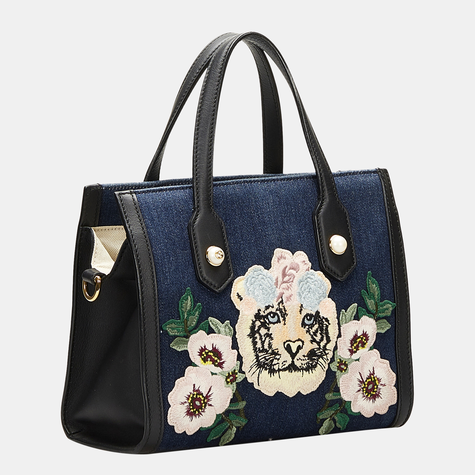 

Gucci Blue Denim Tiger Pearl Tote