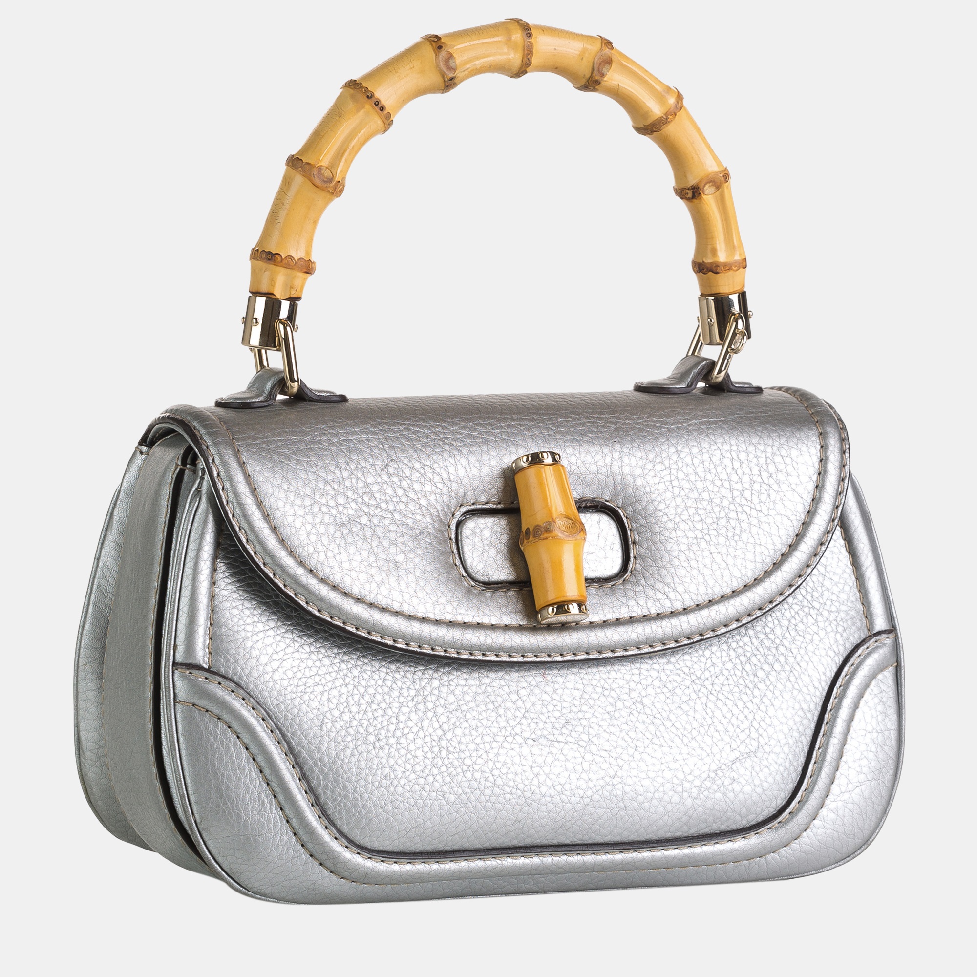 

Gucci Silver New Bamboo Leather Handbag
