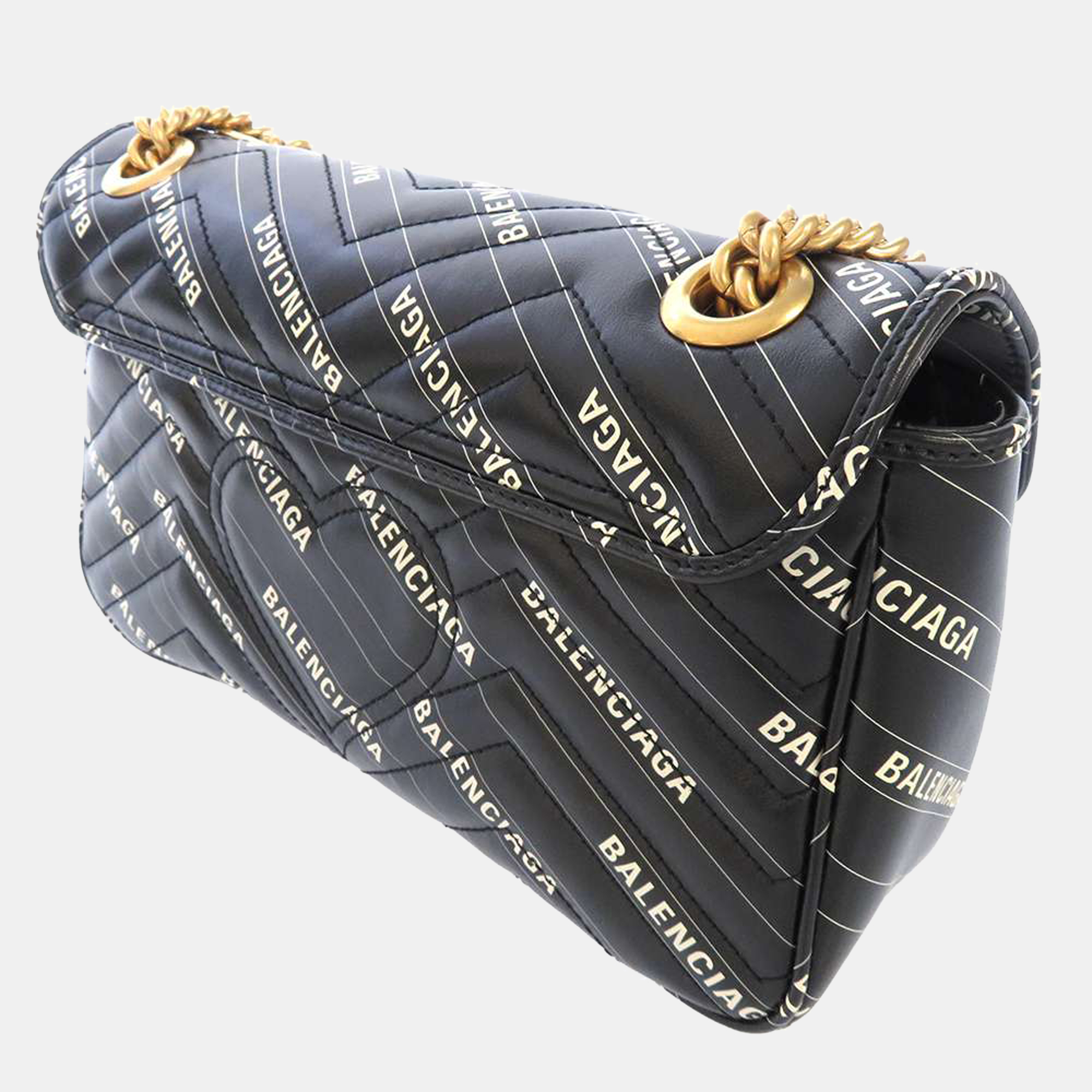 

Gucci x Balenciaga Black Leather The Hacker Project Small GG Marmont Shoulder Bag