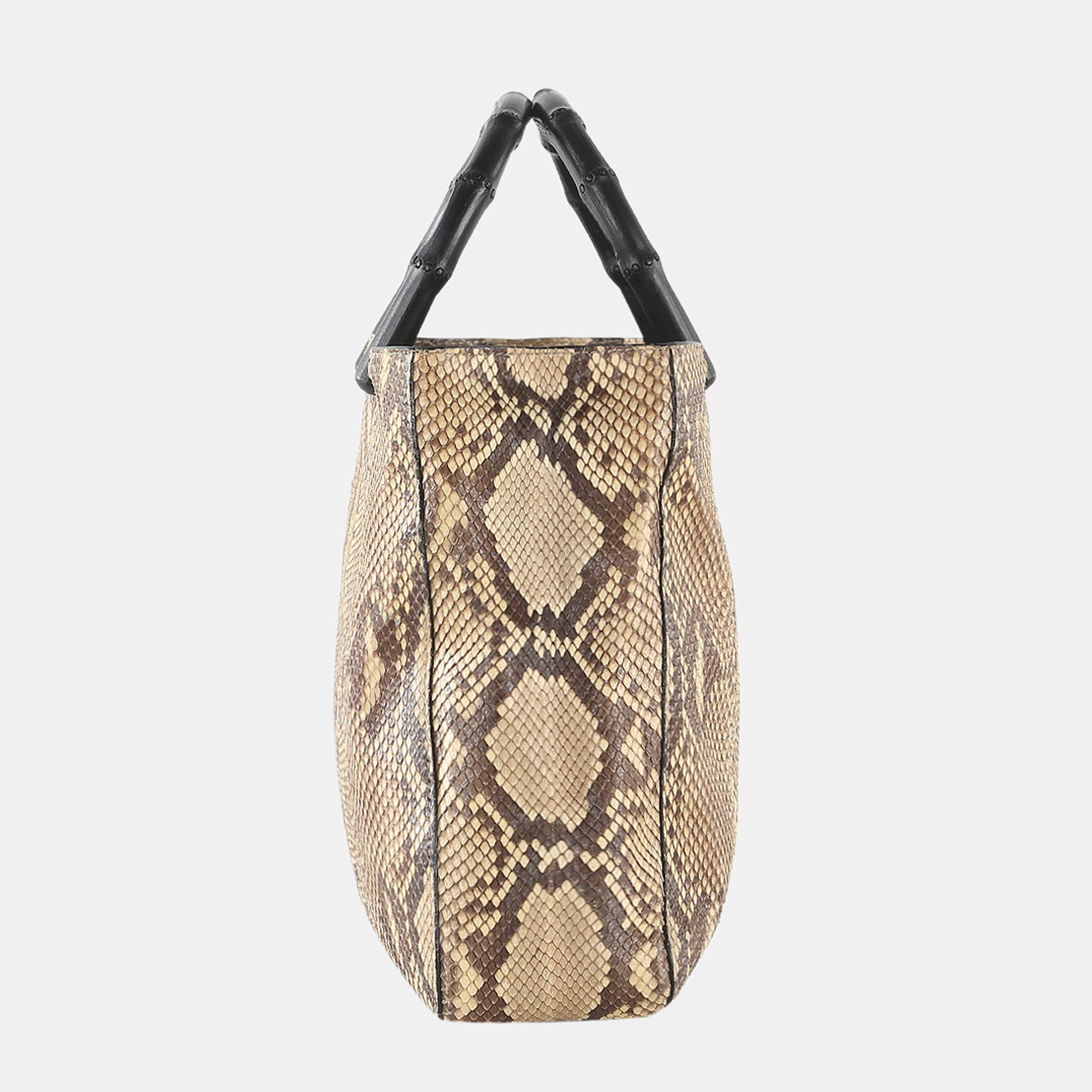 

Gucci Beige & Brown Snakeskin Leather Bag With Black Bamboo Top Handles