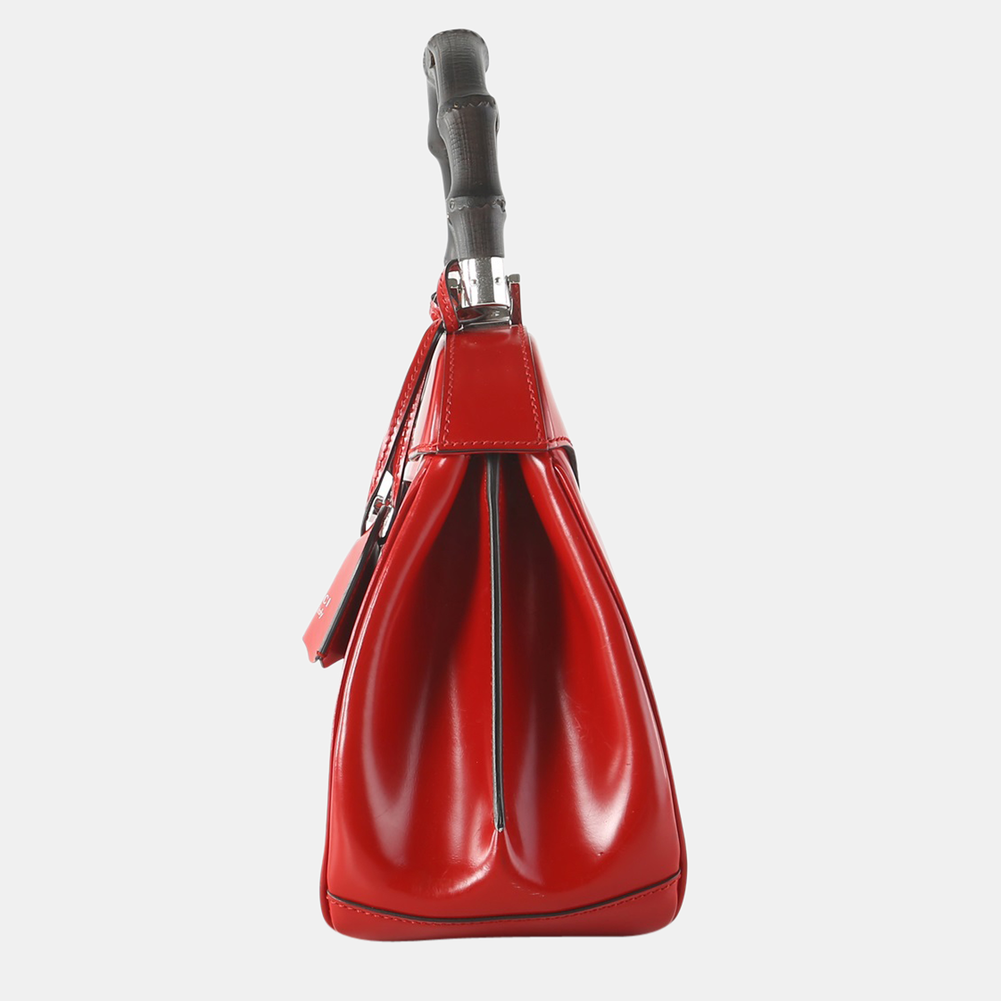 

Gucci Red Leather Lady Lock Bamboo Top Handle Bag