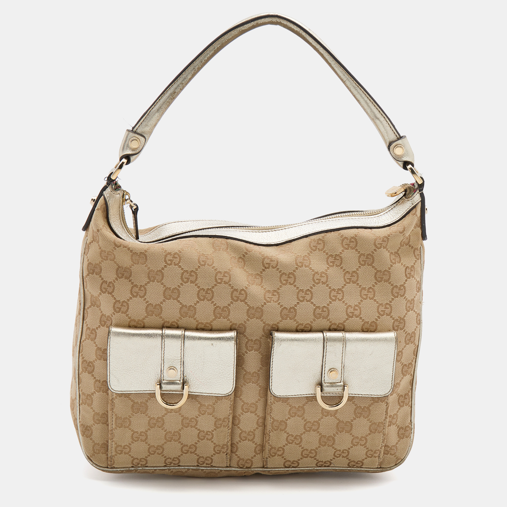

Gucci Beige/Gold GG Canvas and Leather Abbey D-Ring Hobo