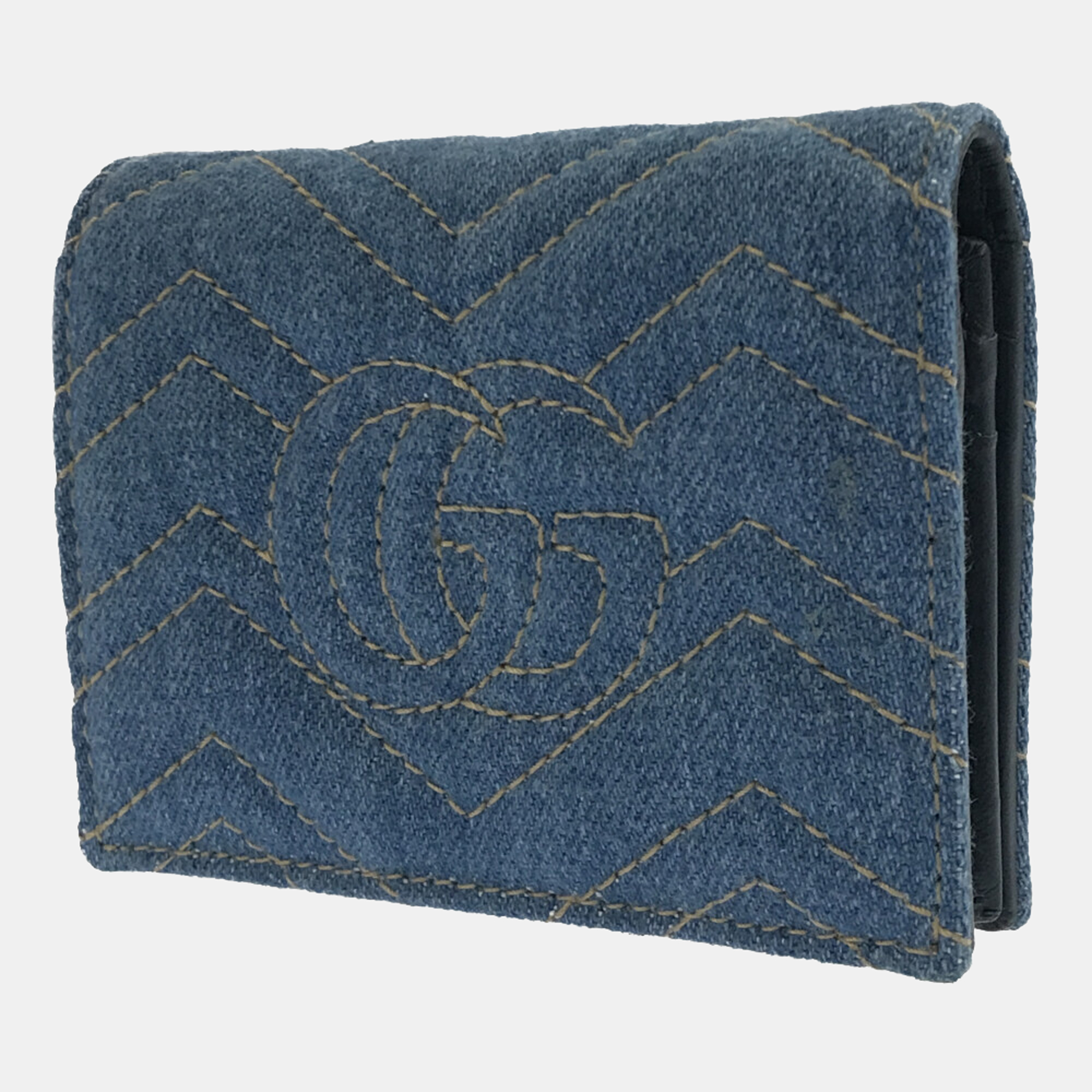 

Gucci Blue Denim GG Pearl Marmont Compact Wallet