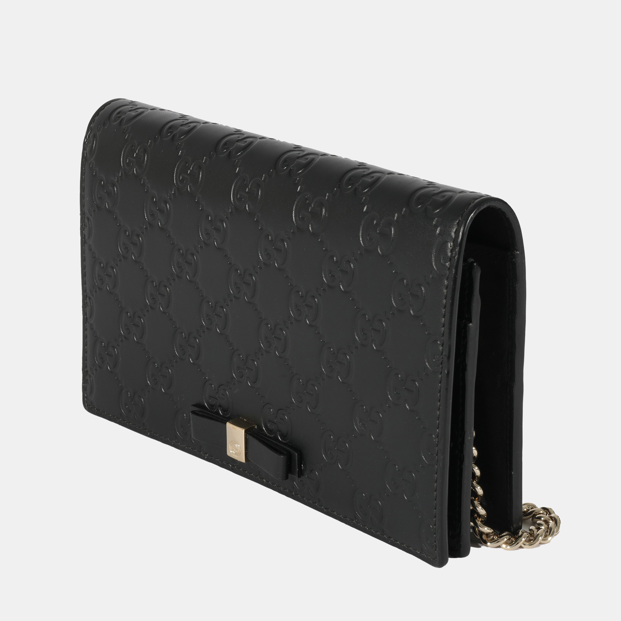 

Gucci Black Leather Guccissima Bow Chain Wallet
