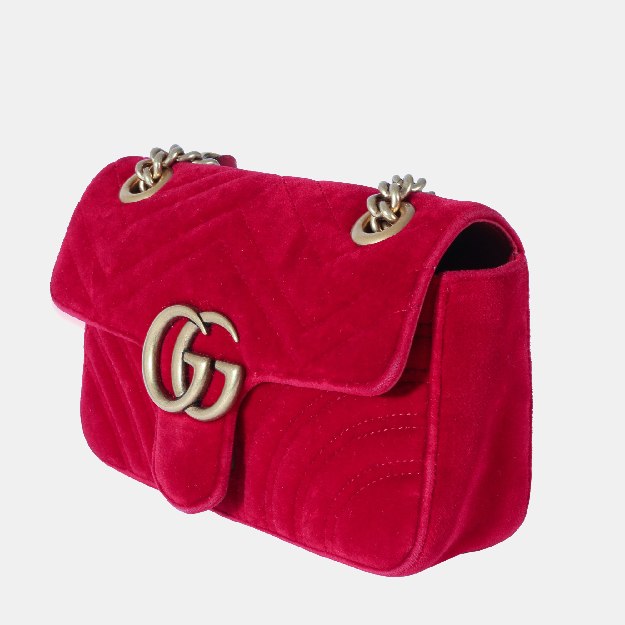 

Gucci Red Velvet Mini GG Marmont Shoulder Bag