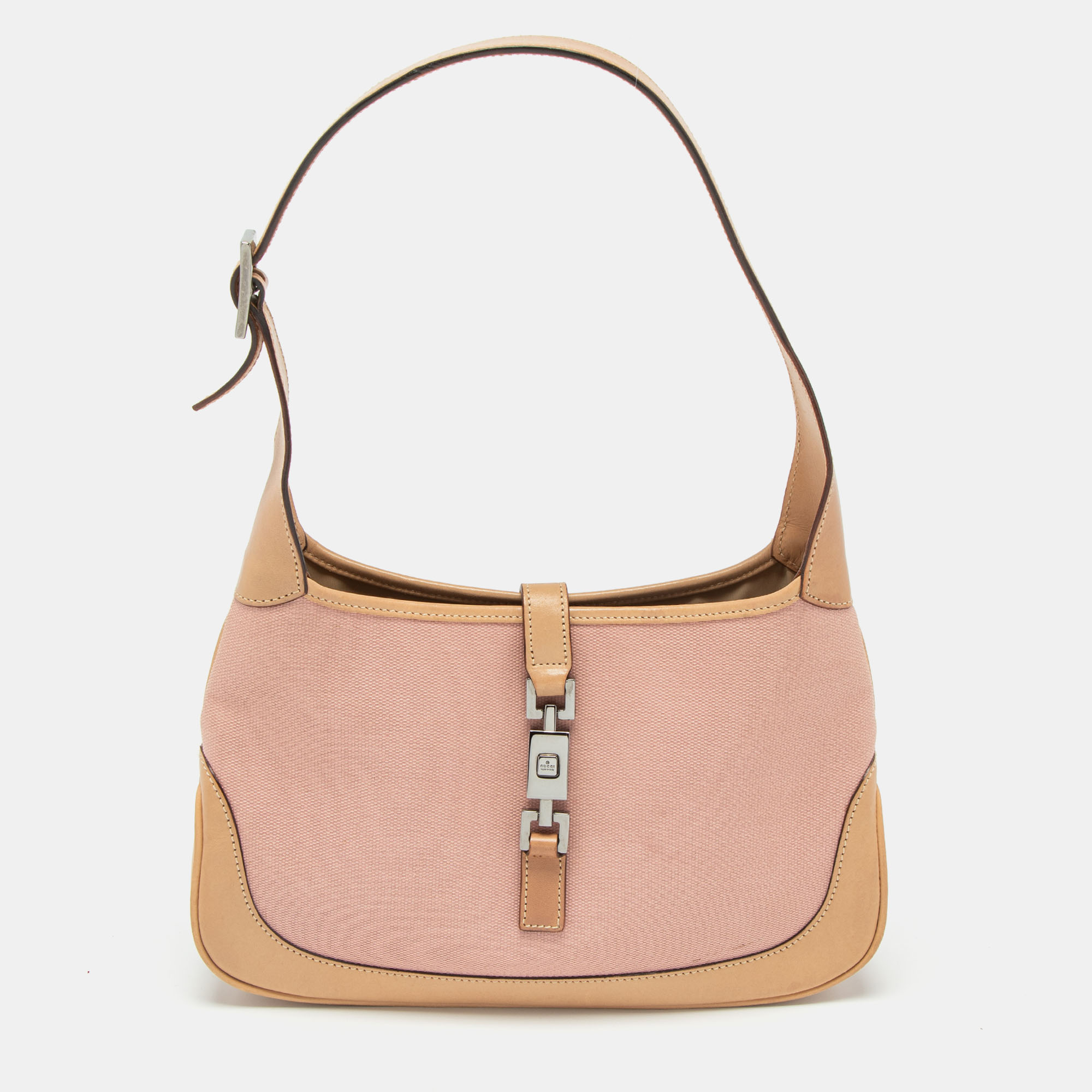 Pre Owned حقيبة غوتشي Jackie O ويب صغيرة جلد وكانفاس GG بنية فاتحة/ بيج