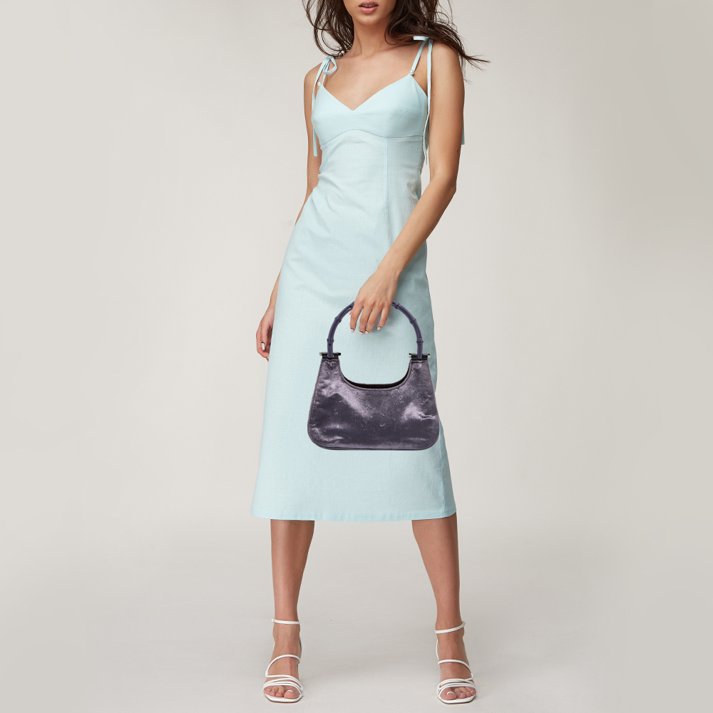 

Gucci Purple Velvet Bamboo Top Handle Bag