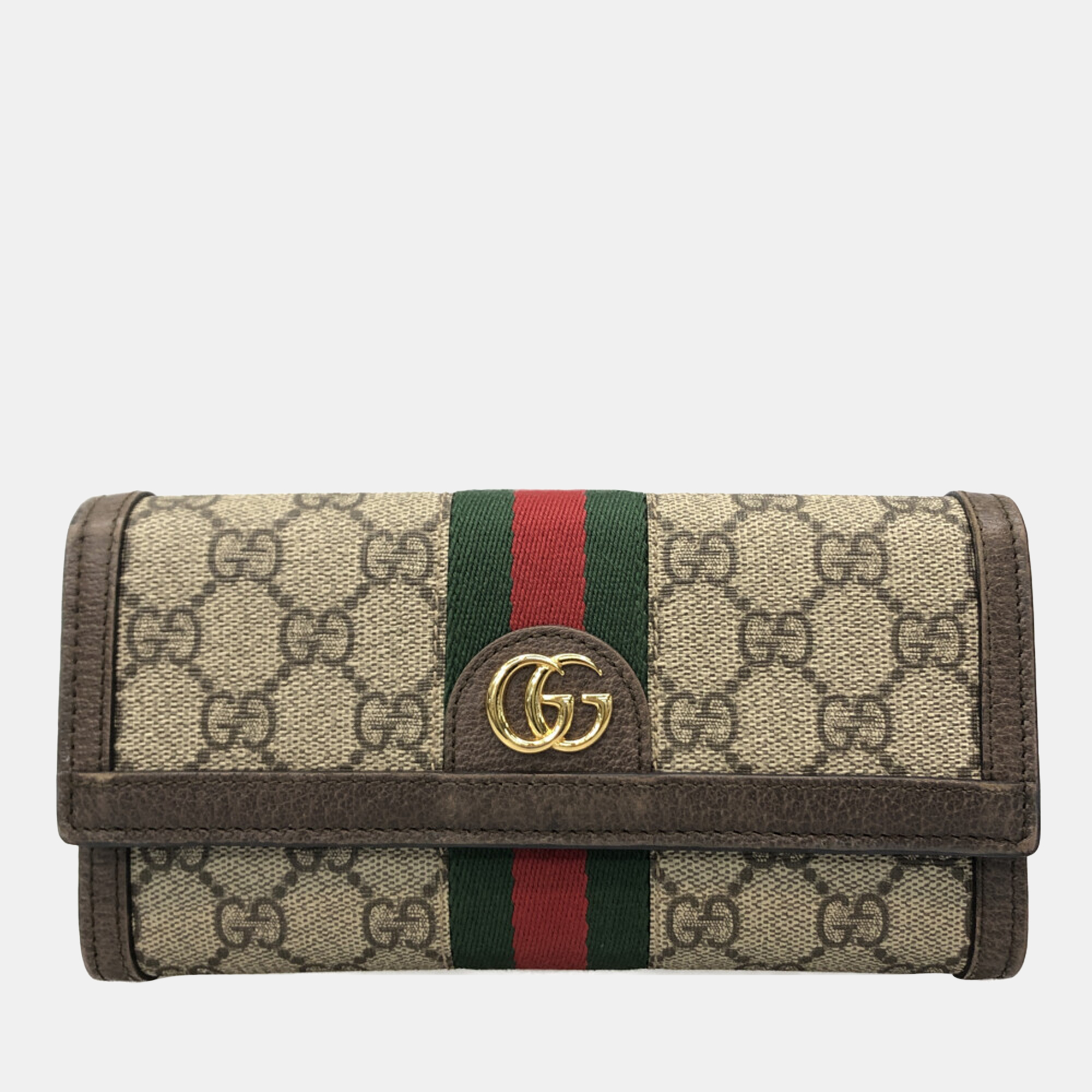 Pre-owned Gucci Brown/beige Gg Supreme Canvas And Leather Ophidia Continental Wallet