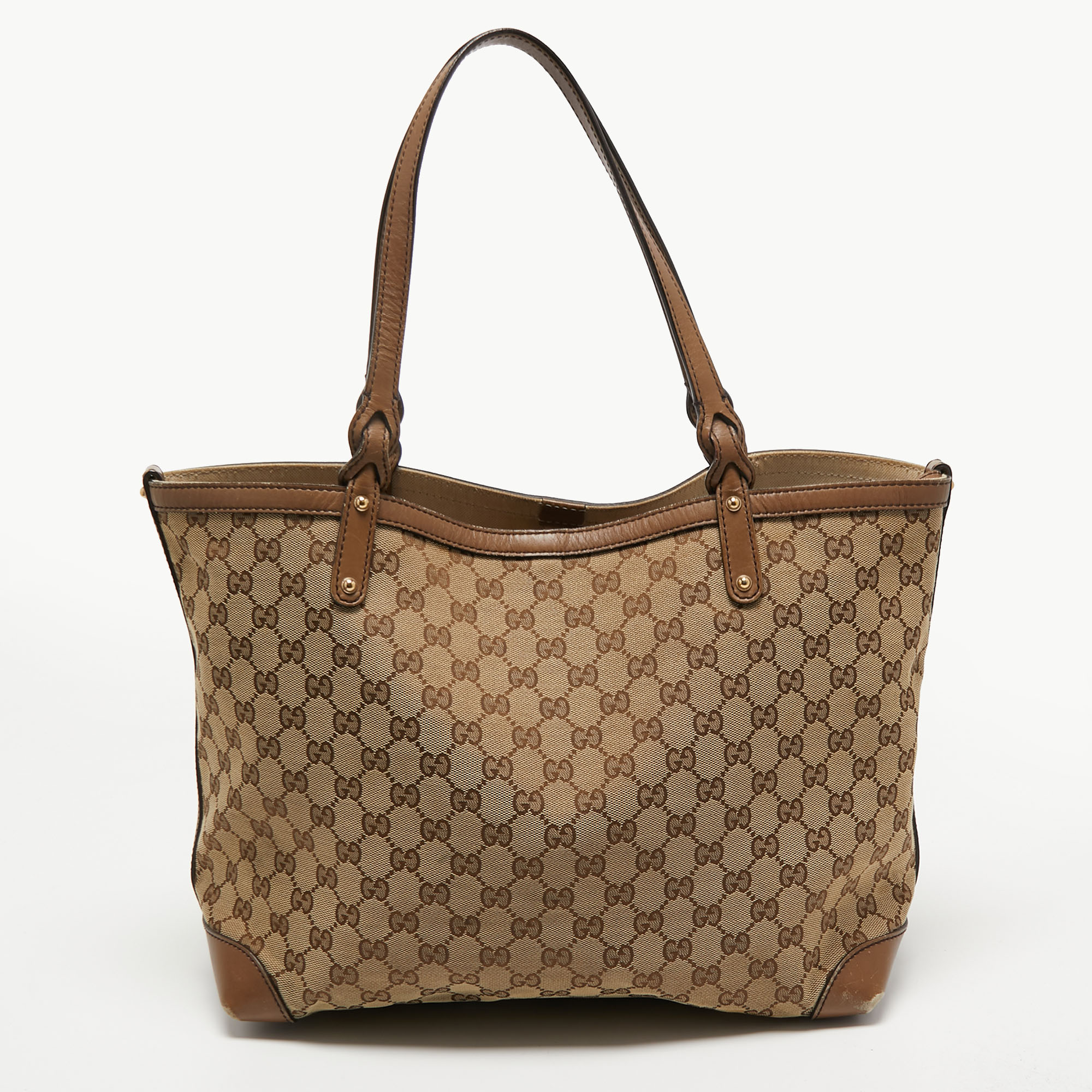Pre Owned Gucci Beige/Brown GG Canvas and Leather Craft Tote