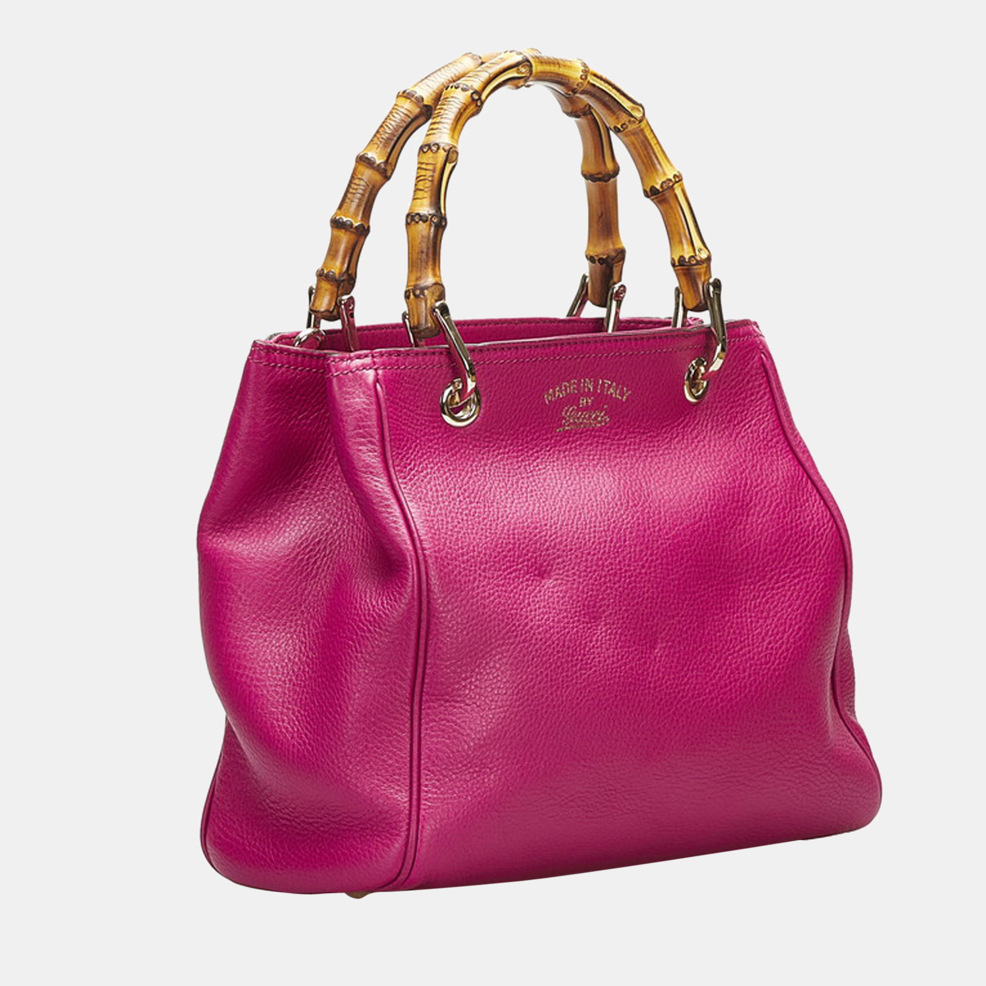 

Gucci Pink Leather Small Bamboo Shopper Tote Bag
