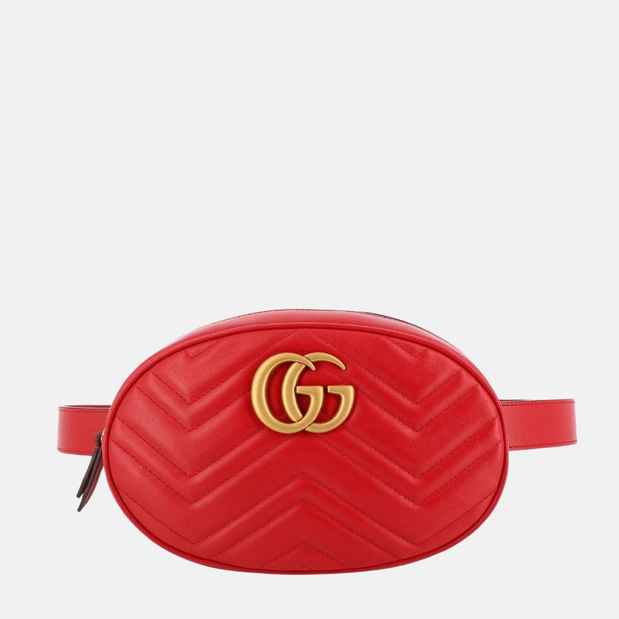Pre-owned Gucci Red Leather Gg Marmont Matelass&eacute; Belt Bag