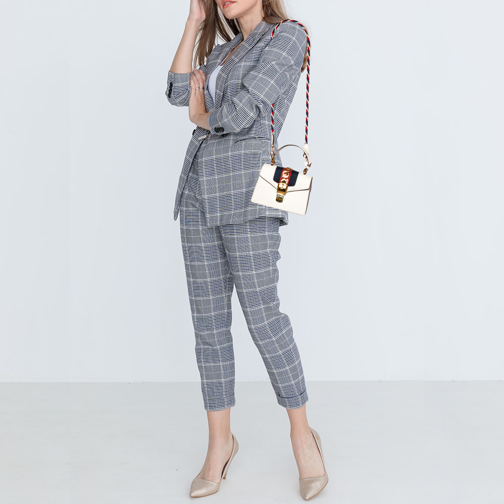 

Gucci White Leather Mini Web Sylvie Top Handle Bag