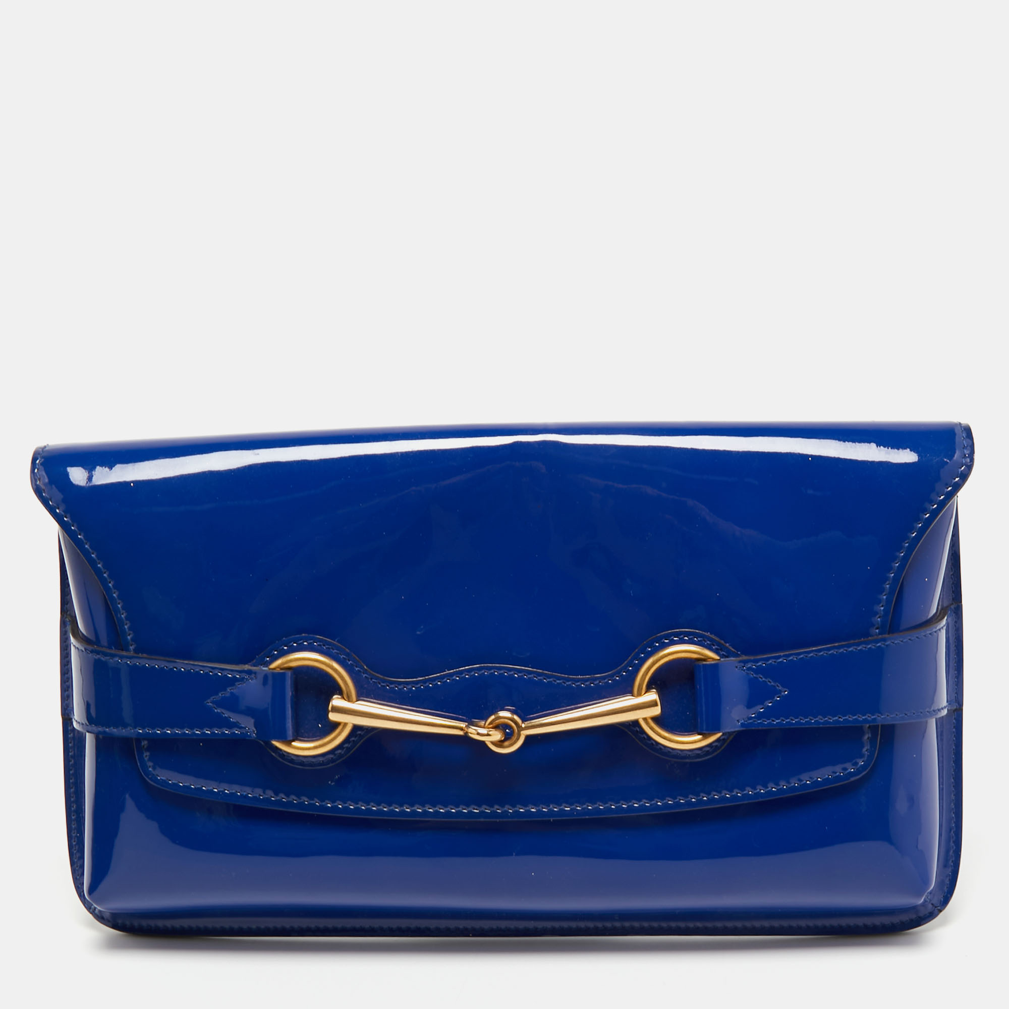 Pre-owned Gucci Royal Blue Patent Leather Bright Bit Clutch