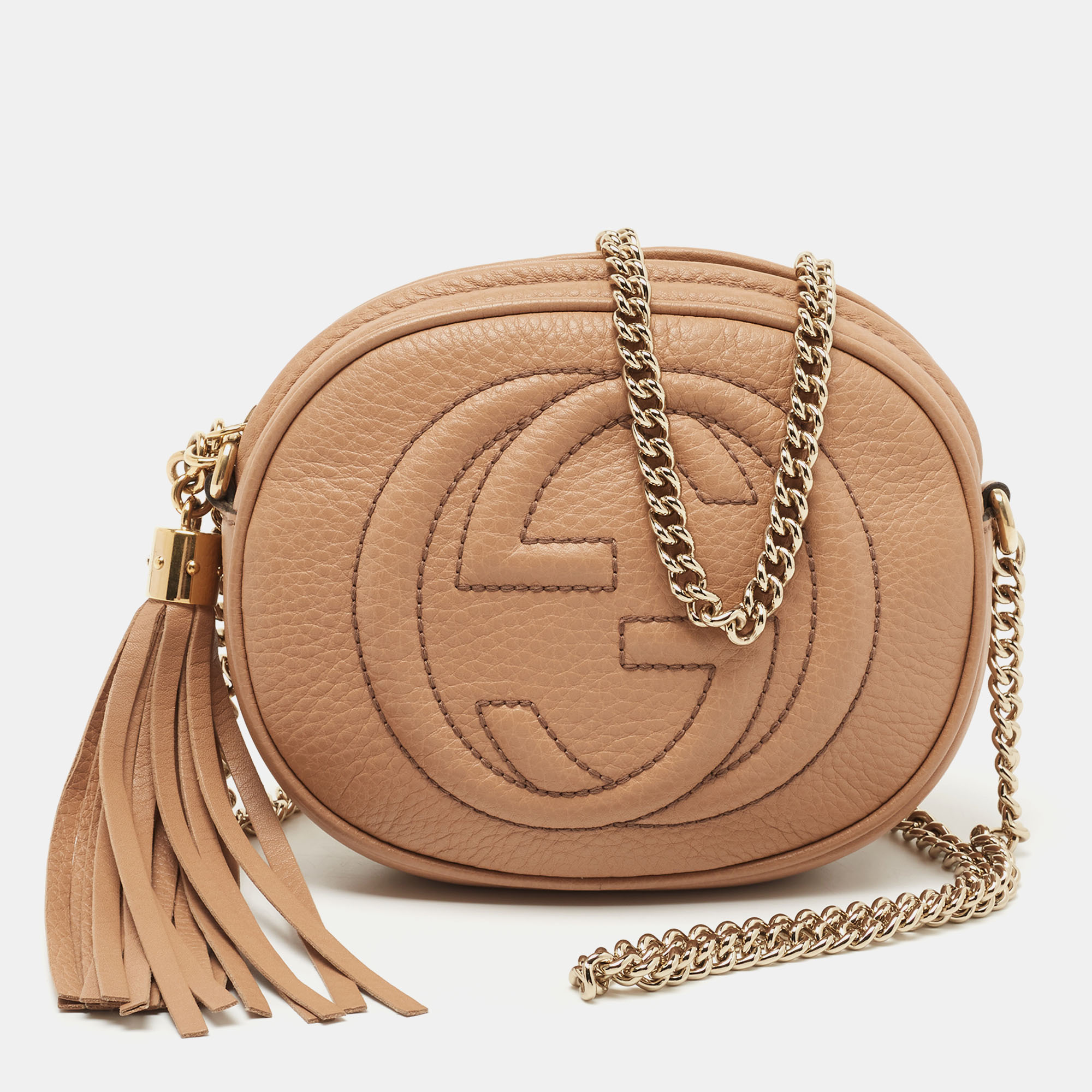 Pre-owned Gucci Beige Leather Mini Soho Disco Chain Crossbody Bag