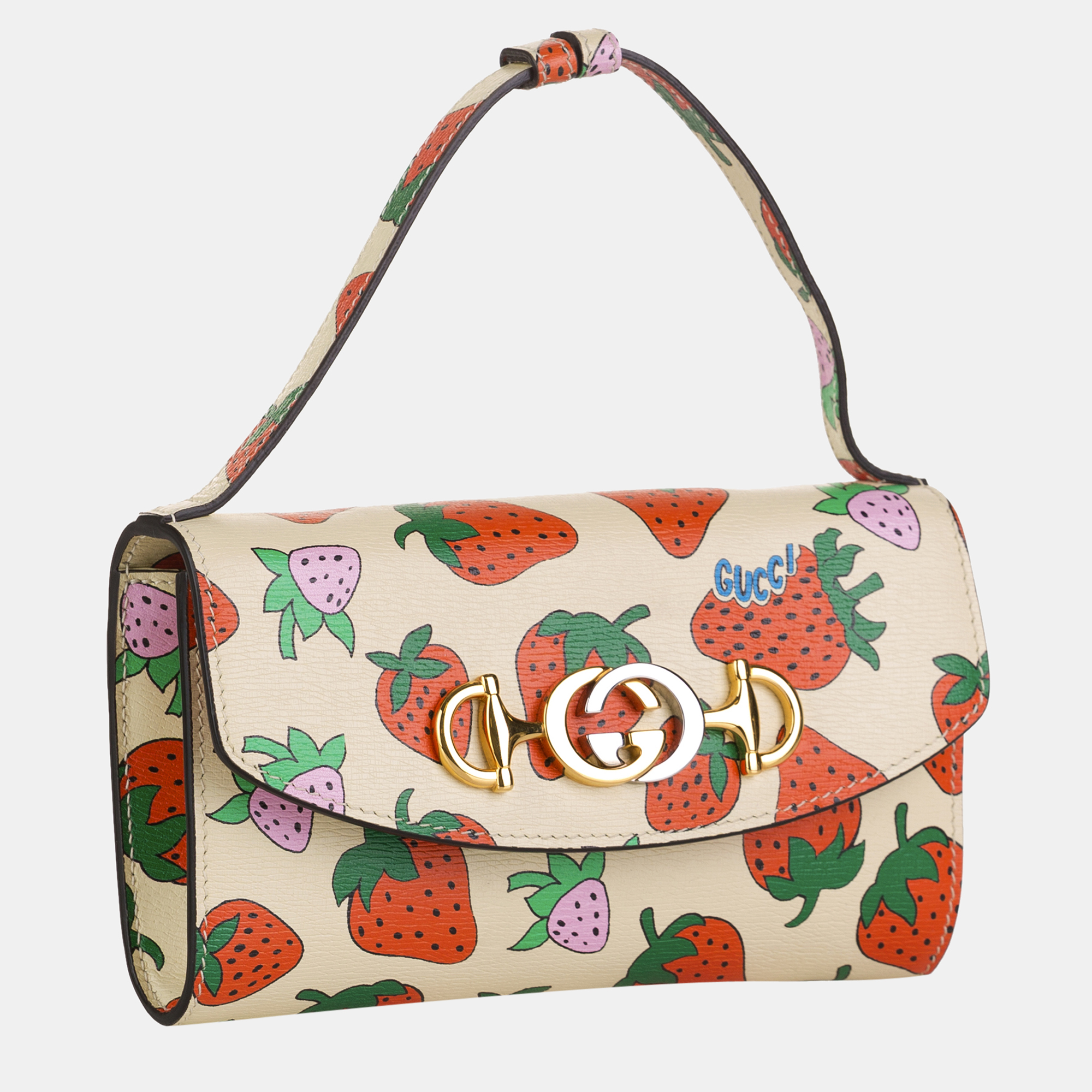 

Gucci Brown/Multicolor Small Zumi Strawberry Satchel