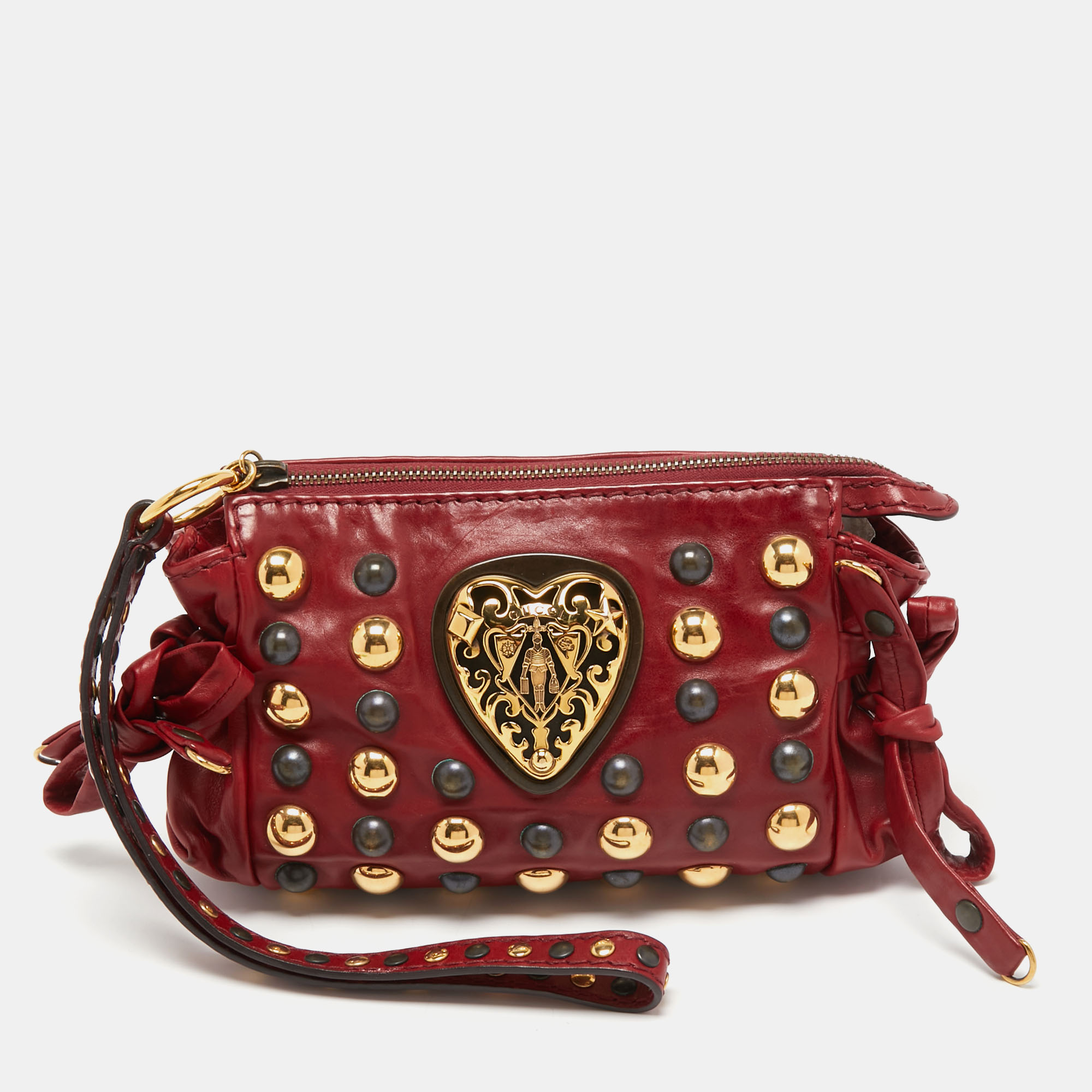 Pre-owned Gucci Red Leather Studded Babouska Hysteria Clutch