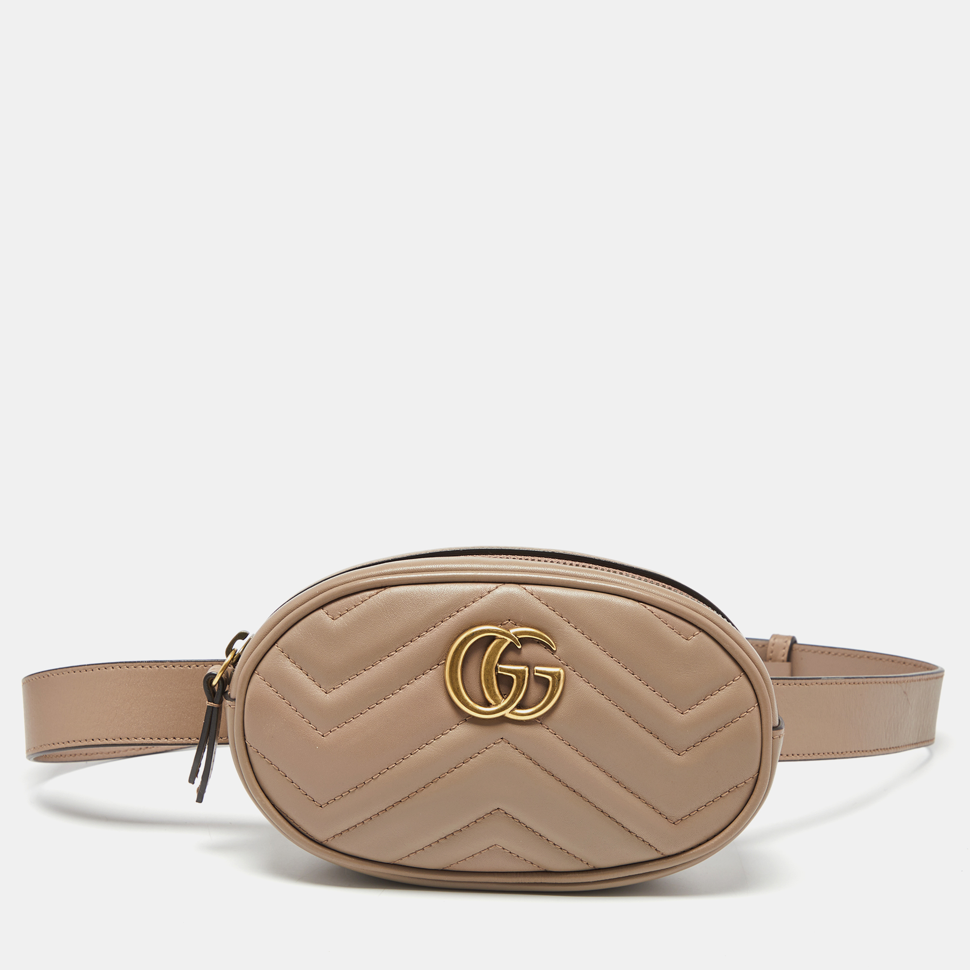 Pre-owned Gucci Beige Matelass&eacute; Leather Gg Marmont Belt Bag