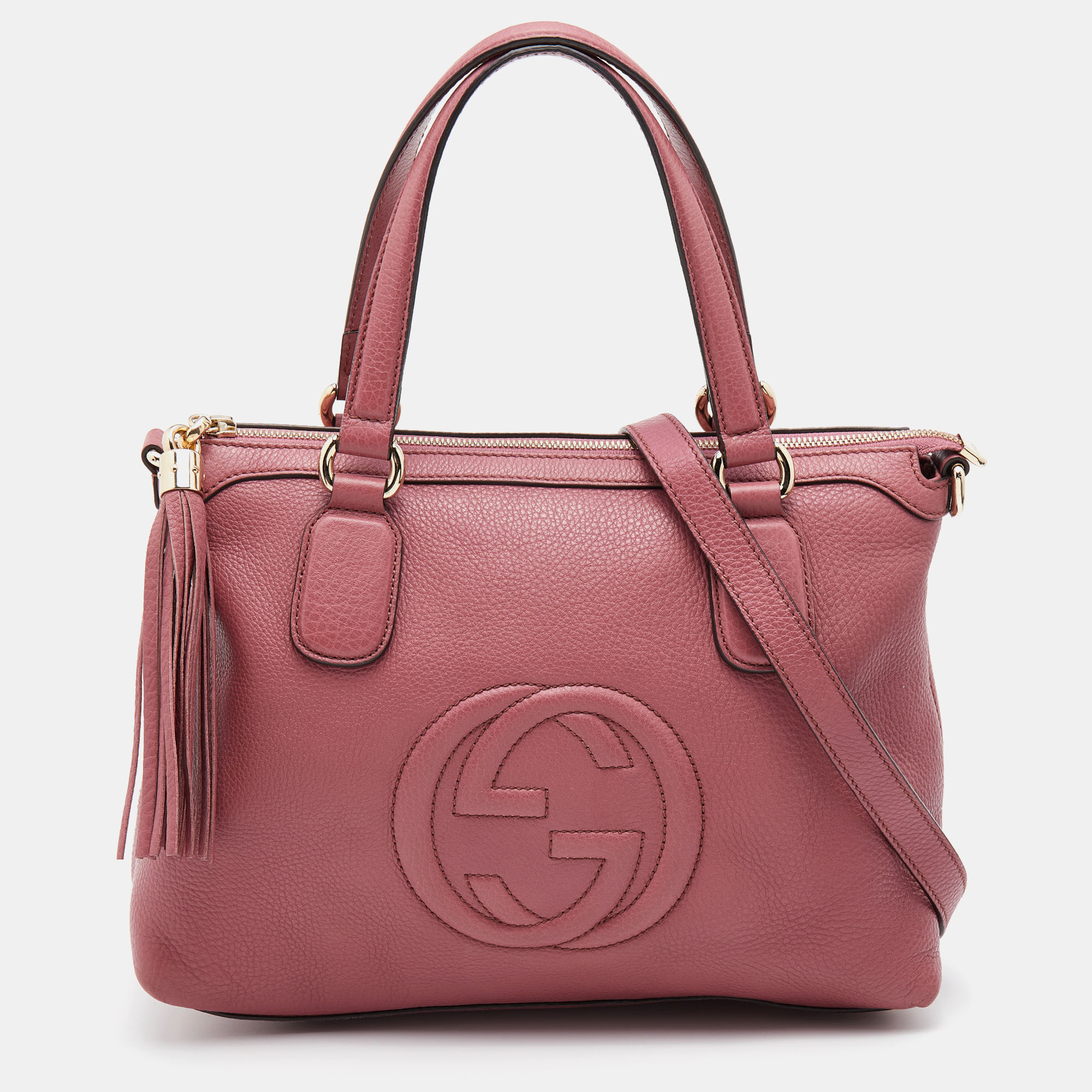 Pre Owned Gucci Pink Leather Soho 2WAY Tassel Tote