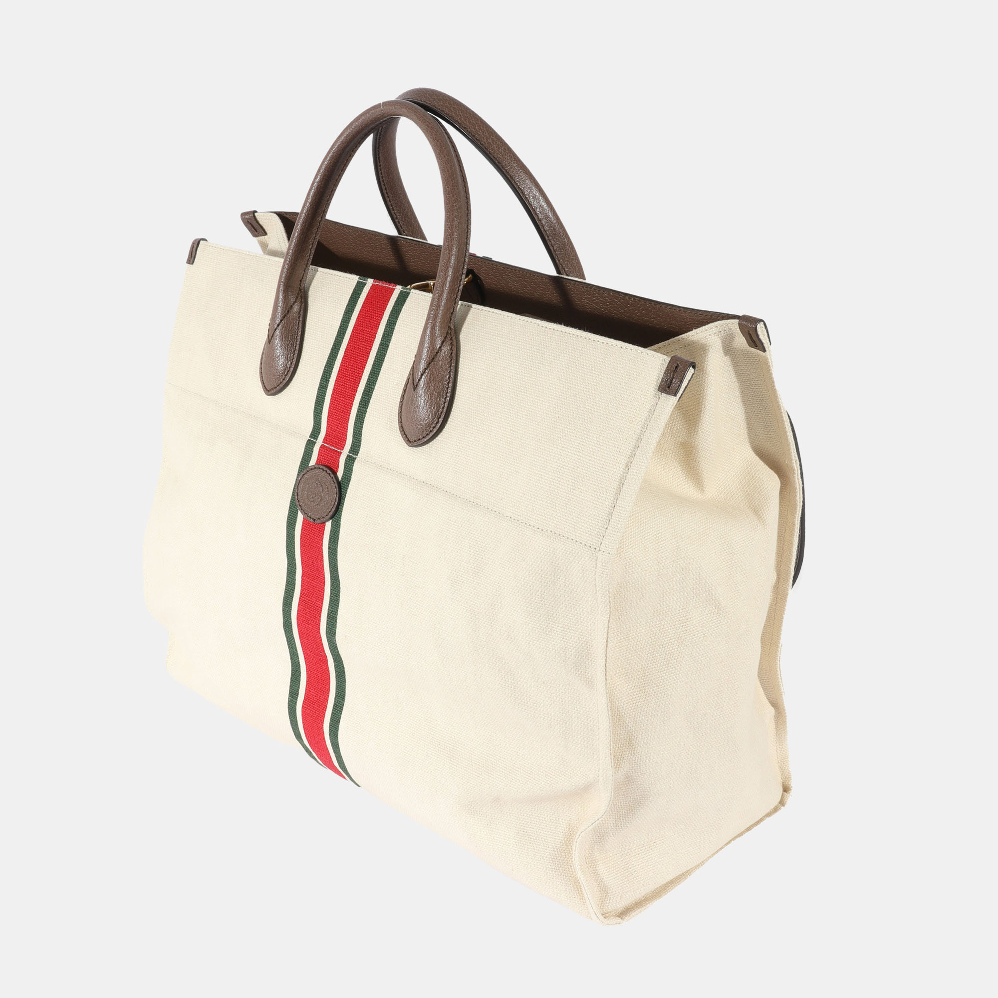 

Gucci Beige Canvas Linen Web Foldable Tote Bag
